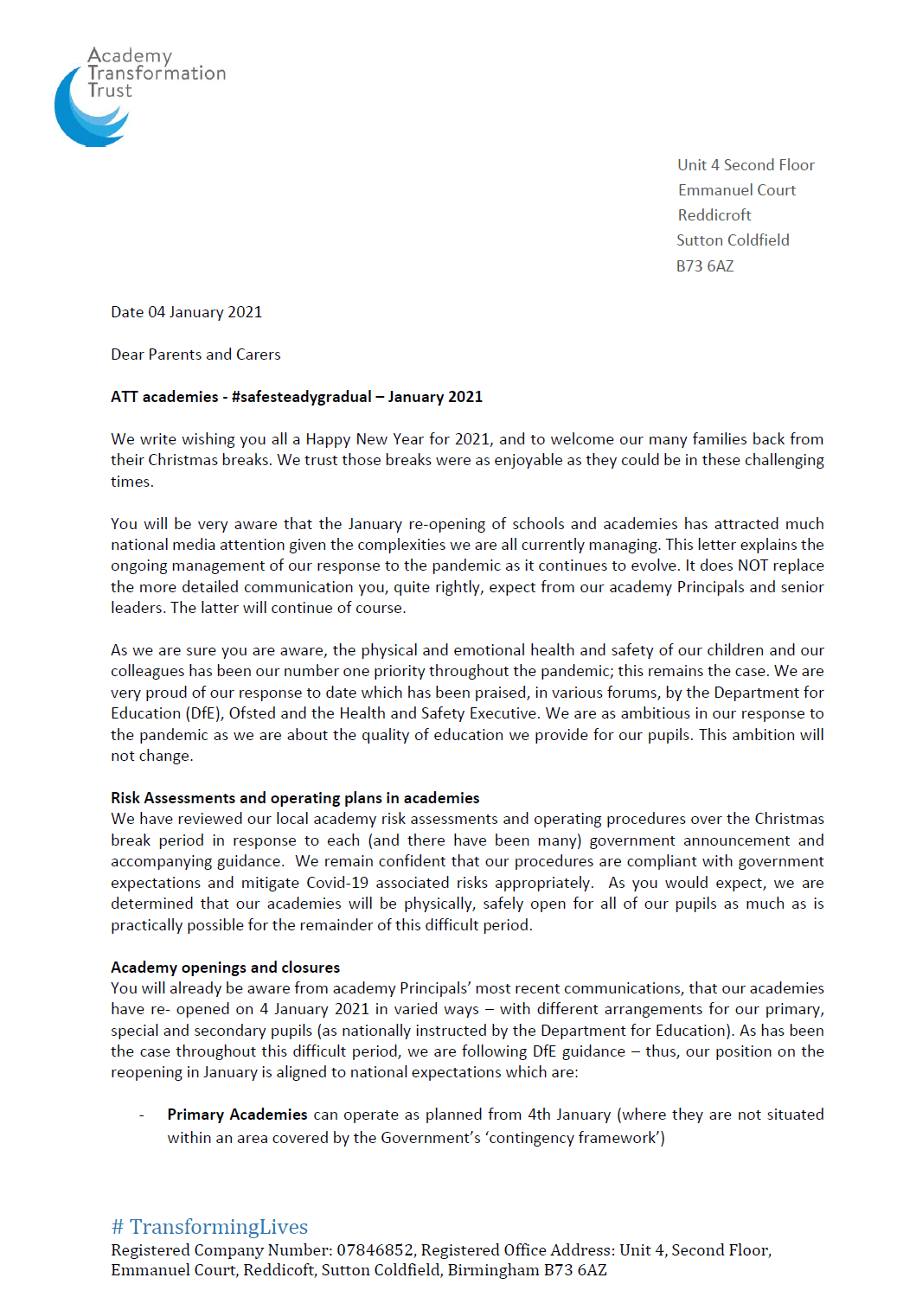 January Update Letter from ATT CEO